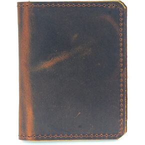 Handmade Distressed Men's Minimalist Leather Wallet Card Holder Wallets for Gifts Brown Flower