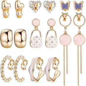 NICEIGHT 8 أزواج كليب على الأقراط للنساء الفتيات تويست جولة مكتنزة الذهب هوب أقراط القلب أقراط فراشة غير ثقب الأقراط والمجوهرات in Kuwait