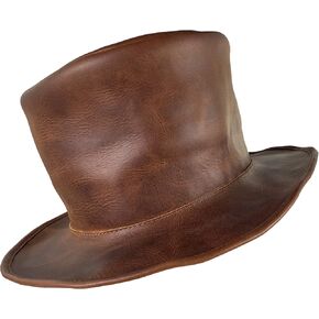 Hide & Play, Leather Mad Hatter Top Hat Handmade from Full Grain Leather - Ideal for Cosplay, Halloween, Performances, Films & Shows in Kuwait