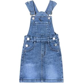 Girls Casual Denim Overalls Stretch Material Dress Button Sleeveless Ajustable Strap Jean Fashion Wear 3-11T in Kuwait