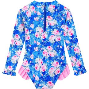 Baby Toddler Girl Long Sleeve Ruffle Swimsuit One Piece Zipper Rash Guard Bathing Suit with UPF 50+ Sun Protection in Kuwait