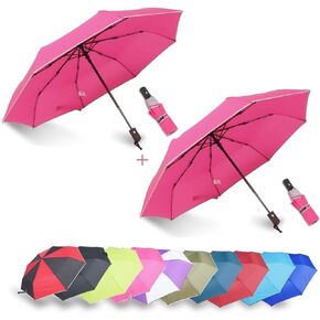 IXINU 2PACK Automatic Open Close Portable Lightweight Travel Umbrella Parasol Outdoor Sun & Rain All Weather Umbrella (2PACK-Rose Red)