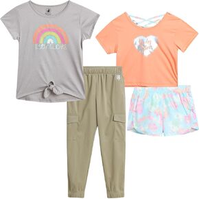 Body Glove Girls' Pants Set - 4 Piece T-Shirt, Tricot Cargo Jogger Sweatpants, Shorts – Summer Outfit Set for Girls (7-12)
