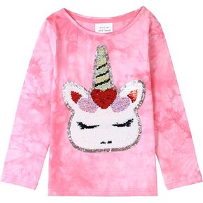 قمصان HH Family لعيد الحب للفتيات ملابس تي شيرت للأطفال على شكل قلب وحيد القرن مزين بالترتر in Kuwait