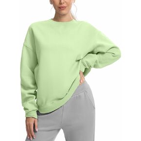 G التدريجي المرأة Crewneck بلوزات المتضخم القطن مزيج الصوف البلوز البلوز للنساء فضفاضة تناسب