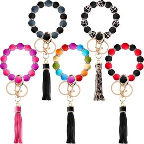 JaGely 5 Pieces Silicone Key Ring Bracelet for Women, 5 Styles Elastic Beaded Wristlet Key Ring Key Holder with Zircon and Tassel Gifts for Women and Girls in Saudi Arabia