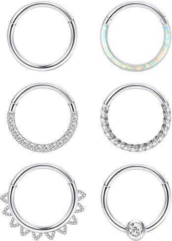 CASSIECA 18G 16G حلقات الأنف الفولاذية الجراحية هوب الفرس الحاجز خواتم للنساء الرجال تشيكوسلوفاكيا أوبال الغضروف هوب أقراط هيليكس دايث روك الشفاه محارة هوب الجسم ثقب المجوهرات 8 مم 10 مم in Kuwait