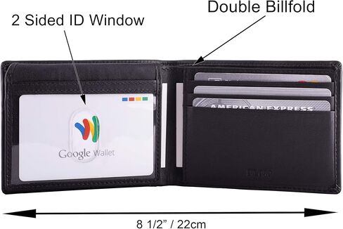 محفظة سفر جلدية رفيعة من ديلورو RFID للرجال ثنائية الطي مع نوافذ لبطاقة الهوية (أسود نابا) in Saudi Arabia