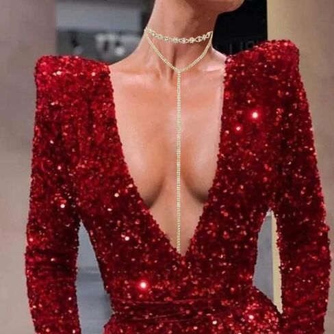 Blindery مثير سلاسل الجسم حجر الراين الجسم قلادة تألق الجسم مجوهرات كريستال المختنق ملهى ليلي حزب للنساء والفتيات (S) in Kuwait