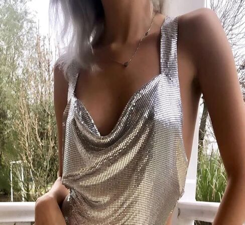 Sequins Crop Tops Shirts Crystal Body Chain Silver Rhinestone V-neck Vest Bikini Bra Backless Halter Accessories for Women Girls in Kuwait