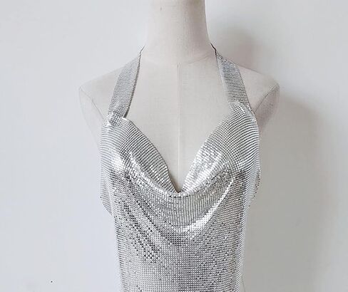 Sequins Crop Tops Shirts Crystal Body Chain Silver Rhinestone V-neck Vest Bikini Bra Backless Halter Accessories for Women Girls in Kuwait