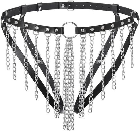 Navoky Punk Leather Body Chain قابل للتعديل من جلد البولي يوريثان أحزمة القوطية سلاسل الفخذ البطن شرابات معدنية الخصر سلسلة إكسسوارات معدنية حفلة الهالوين ملهى ليلي ملابس الهذيان للنساء in Saudi Arabia
