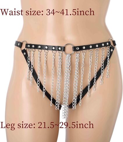 Navoky Punk Leather Body Chain قابل للتعديل من جلد البولي يوريثان أحزمة القوطية سلاسل الفخذ البطن شرابات معدنية الخصر سلسلة إكسسوارات معدنية حفلة الهالوين ملهى ليلي ملابس الهذيان للنساء in Saudi Arabia