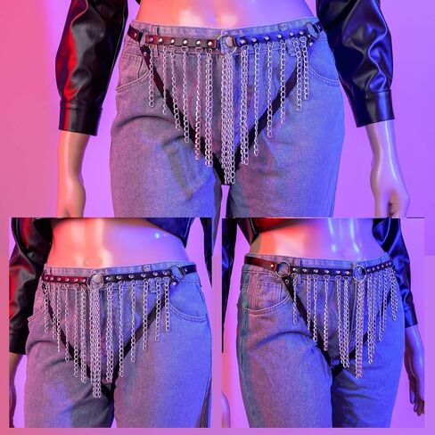 Navoky Punk Leather Body Chain قابل للتعديل من جلد البولي يوريثان أحزمة القوطية سلاسل الفخذ البطن شرابات معدنية الخصر سلسلة إكسسوارات معدنية حفلة الهالوين ملهى ليلي ملابس الهذيان للنساء in Saudi Arabia