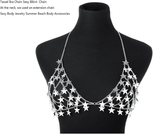 Bmirth ستار سلسلة الجسم مثير بيكيني سلاسل الفضة الترتر مجوهرات الجسم البرازيلي سلسلة الشاطئ الملحقات للنساء والفتيات in Kuwait