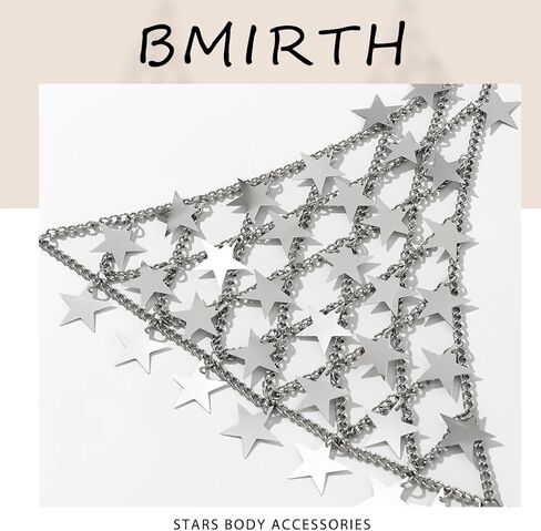 Bmirth ستار سلسلة الجسم مثير بيكيني سلاسل الفضة الترتر مجوهرات الجسم البرازيلي سلسلة الشاطئ الملحقات للنساء والفتيات in Kuwait
