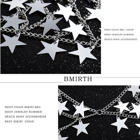 Bmirth ستار سلسلة الجسم مثير بيكيني سلاسل الفضة الترتر مجوهرات الجسم البرازيلي سلسلة الشاطئ الملحقات للنساء والفتيات in Kuwait