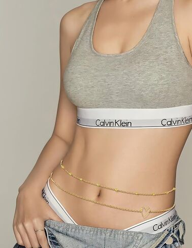 Akeoqi 6 قطع سلاسل خصر مطلية بالذهب عيار 18 قيراط خرز تشيكوسلوفاكيا لؤلؤ ترتر فراشة قلب سلسلة بطن صيفية للشاطئ بيكيني سلاسل الجسم مجموعة مجوهرات مثيرة للنساء قابلة للتعديل (29.5 بوصة + 7.8 بوصة) in Kuwait