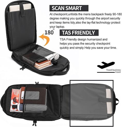 Backpack for Men,Extra Large 50L Travel Backpack with USB Charging Port,Laptop Backpack 17 Inch Water Resistant Big Capacity Heavy Duty Computer Bag TSA Approved Business College School Bookbags,Black in Kuwait