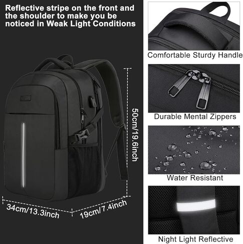 Backpack for Men,Extra Large 50L Travel Backpack with USB Charging Port,Laptop Backpack 17 Inch Water Resistant Big Capacity Heavy Duty Computer Bag TSA Approved Business College School Bookbags,Black in Kuwait