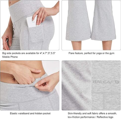 BALEAF Capri Pants for Women Flare Leggings with Pockets Bootcut Yoga Pants Summer Lounge Workout Work - 21" in Saudi Arabia