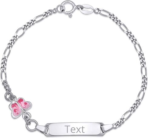 UNICORNJ 925 Italy Sterling Silver Child or Baby Name Bracelet Girls Boys, Personalized Engraved Kids ID Bracelets, 6.5" Figaro Chain, Enamel Charm Newborn Infant Toddler Kid Jewelry in Saudi Arabia