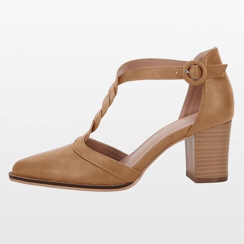 Coutgo Womens Block Chunky Heels T Strap Pointed Toe Work Dress Shoes | Closed Toe Pumps, 2.6-In Stacked Heeled Sandals, Adjustable Ankle Strap, Party Prom, Wedding, Office in Saudi Arabia