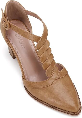Coutgo Womens Block Chunky Heels T Strap Pointed Toe Work Dress Shoes | Closed Toe Pumps, 2.6-In Stacked Heeled Sandals, Adjustable Ankle Strap, Party Prom, Wedding, Office in Saudi Arabia