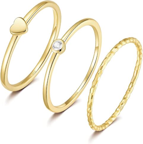 Mameloly 3 قطع 925 فضة استرليني خواتم ذهبية قابلة للتكديس للنساء الفتيات أنيقة رقيقة خاتم الزفاف بيان حجم 4-12 in Kuwait