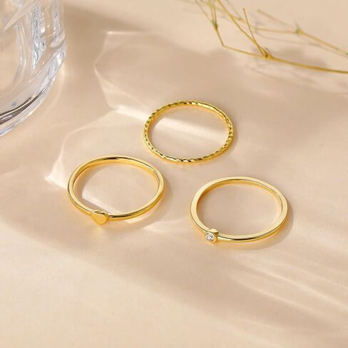 Mameloly 3 قطع 925 فضة استرليني خواتم ذهبية قابلة للتكديس للنساء الفتيات أنيقة رقيقة خاتم الزفاف بيان حجم 4-12 in Kuwait