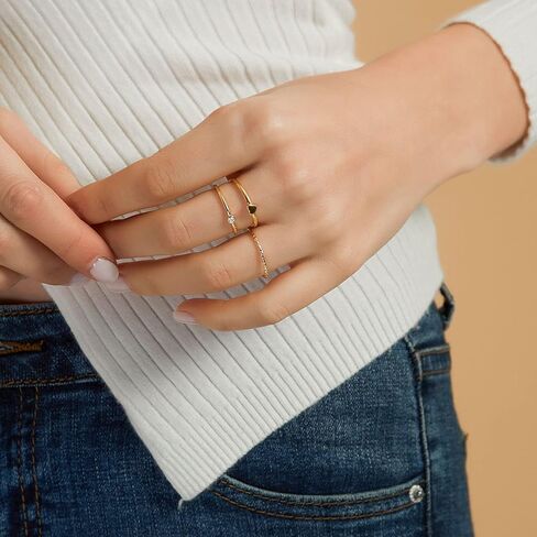 Mameloly 3 قطع 925 فضة استرليني خواتم ذهبية قابلة للتكديس للنساء الفتيات أنيقة رقيقة خاتم الزفاف بيان حجم 4-12 in Kuwait