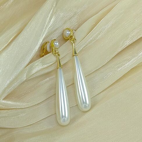 مشبك اللؤلؤ على الأقراط للنساء الأبيض تقليد كليب Ons الذهب استرخى أقراط مقلد بيرل انخفاض القرط النيكل الحرة الأزياء هدية مجوهرات in Kuwait