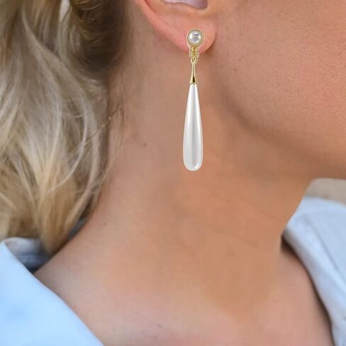 مشبك اللؤلؤ على الأقراط للنساء الأبيض تقليد كليب Ons الذهب استرخى أقراط مقلد بيرل انخفاض القرط النيكل الحرة الأزياء هدية مجوهرات in Kuwait