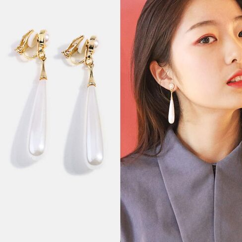 مشبك اللؤلؤ على الأقراط للنساء الأبيض تقليد كليب Ons الذهب استرخى أقراط مقلد بيرل انخفاض القرط النيكل الحرة الأزياء هدية مجوهرات in Kuwait