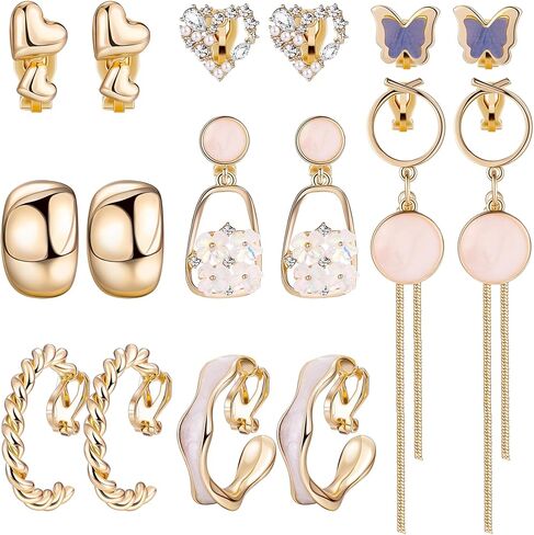 NICEIGHT 8 أزواج كليب على الأقراط للنساء الفتيات تويست جولة مكتنزة الذهب هوب أقراط القلب أقراط فراشة غير ثقب الأقراط والمجوهرات in Kuwait