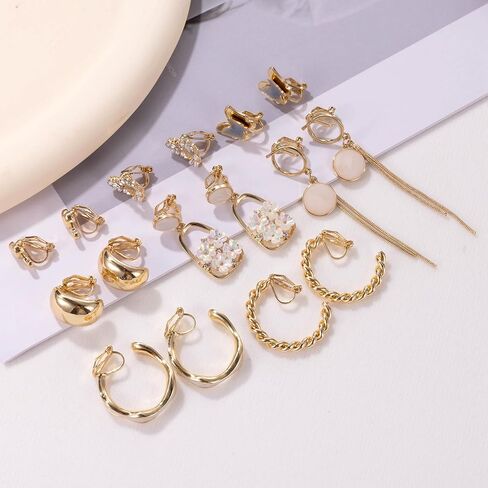 NICEIGHT 8 أزواج كليب على الأقراط للنساء الفتيات تويست جولة مكتنزة الذهب هوب أقراط القلب أقراط فراشة غير ثقب الأقراط والمجوهرات in Kuwait