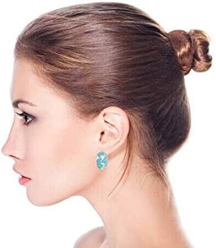 Geometric Simulated Turquoise Blue Enamel Zig Zag Half Hoop Clip On Earrings For Women Silver Plated Brass in Saudi Arabia