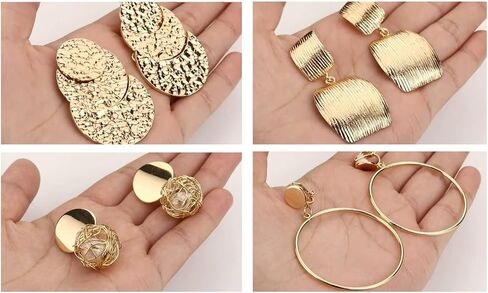 FIASASO 9 أزواج مشبك على الأقراط للنساء تتدلى على شكل دمعة شبه منحرف مربع مستطيل الكرة ذهبية فضية معدنية هندسية كليب على الأقراط غير ثقب الأقراط in Kuwait