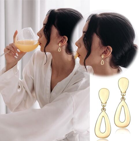 FIASASO 9 أزواج مشبك على الأقراط للنساء تتدلى على شكل دمعة شبه منحرف مربع مستطيل الكرة ذهبية فضية معدنية هندسية كليب على الأقراط غير ثقب الأقراط in Kuwait