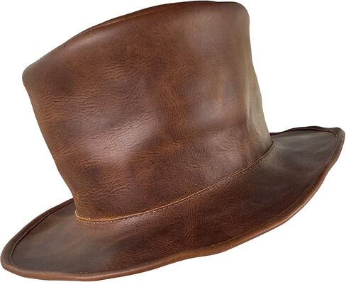 Hide & Play, Leather Mad Hatter Top Hat Handmade from Full Grain Leather - Ideal for Cosplay, Halloween, Performances, Films & Shows in Kuwait