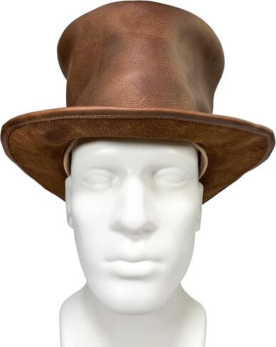 Hide & Play, Leather Mad Hatter Top Hat Handmade from Full Grain Leather - Ideal for Cosplay, Halloween, Performances, Films & Shows in Kuwait