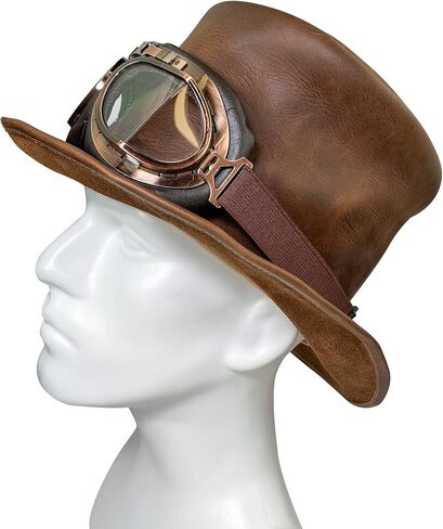 Hide & Play, Leather Mad Hatter Top Hat Handmade from Full Grain Leather - Ideal for Cosplay, Halloween, Performances, Films & Shows in Kuwait