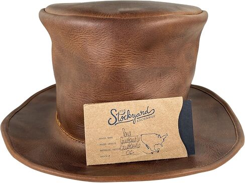 Hide & Play, Leather Mad Hatter Top Hat Handmade from Full Grain Leather - Ideal for Cosplay, Halloween, Performances, Films & Shows in Kuwait