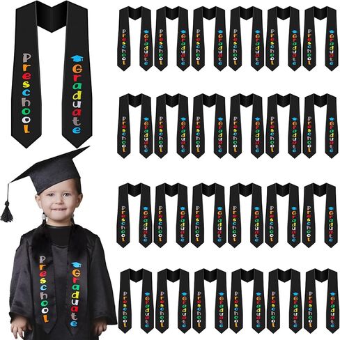 24 Pcs Kids Preschool Graduation Stoles Kindergarten Sash Preschool Grad Sash Preschool Graduate Printed Sash Satin in Kuwait