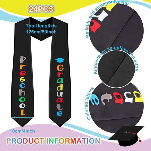 24 Pcs Kids Preschool Graduation Stoles Kindergarten Sash Preschool Grad Sash Preschool Graduate Printed Sash Satin in Kuwait