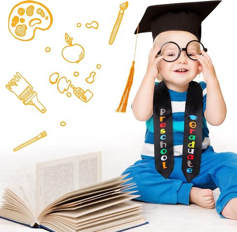 24 Pcs Kids Preschool Graduation Stoles Kindergarten Sash Preschool Grad Sash Preschool Graduate Printed Sash Satin in Kuwait