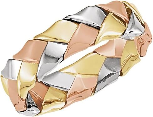 14K White Yellow and Rose Tri Color Gold Woven Wedding Ring Band in Saudi Arabia