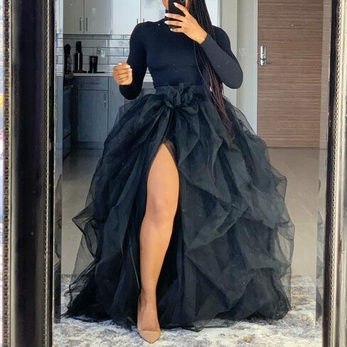 تنورة نسائية طويلة من التول توتو ماكسي طول الأرض بطبقات عالية الخصر فستان الزفاف والسهرات والحفلات تنورة منتفخة على شكل حرف a in Kuwait