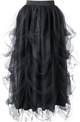 تنورة نسائية طويلة من التول توتو ماكسي طول الأرض بطبقات عالية الخصر فستان الزفاف والسهرات والحفلات تنورة منتفخة على شكل حرف a in Kuwait