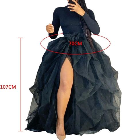 تنورة نسائية طويلة من التول توتو ماكسي طول الأرض بطبقات عالية الخصر فستان الزفاف والسهرات والحفلات تنورة منتفخة على شكل حرف a in Kuwait